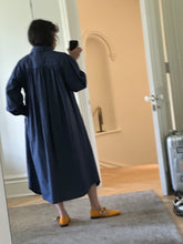 Load image into Gallery viewer, Blue windowpane smock dress