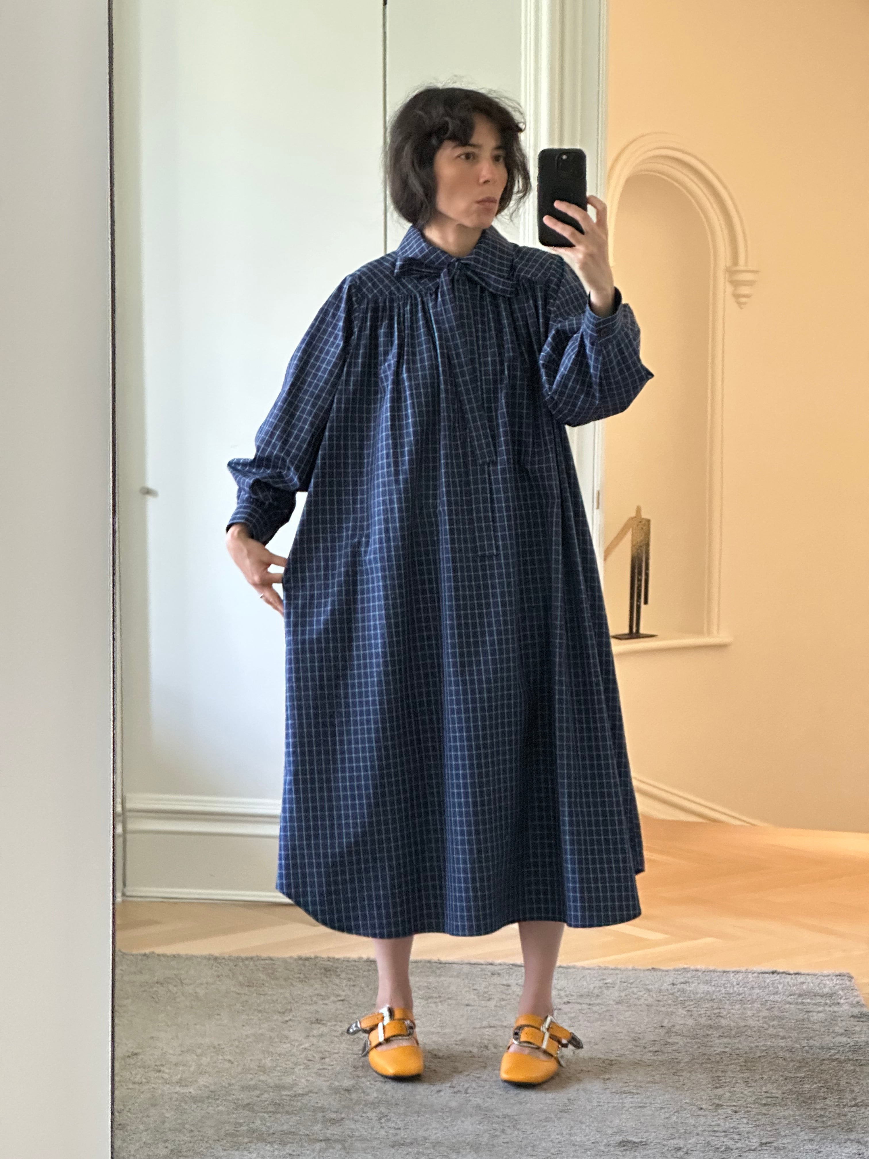 Blue windowpane smock dress – KasMaria