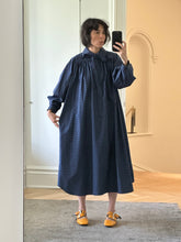 Load image into Gallery viewer, Blue windowpane smock dress