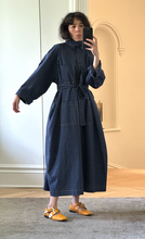 Load image into Gallery viewer, Blue windowpane trench poplin dress