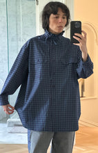 Load image into Gallery viewer, Blue windowpane ruffle shirt
