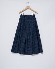 Load image into Gallery viewer, Blue windowpane cotton poplin pleated skirt
