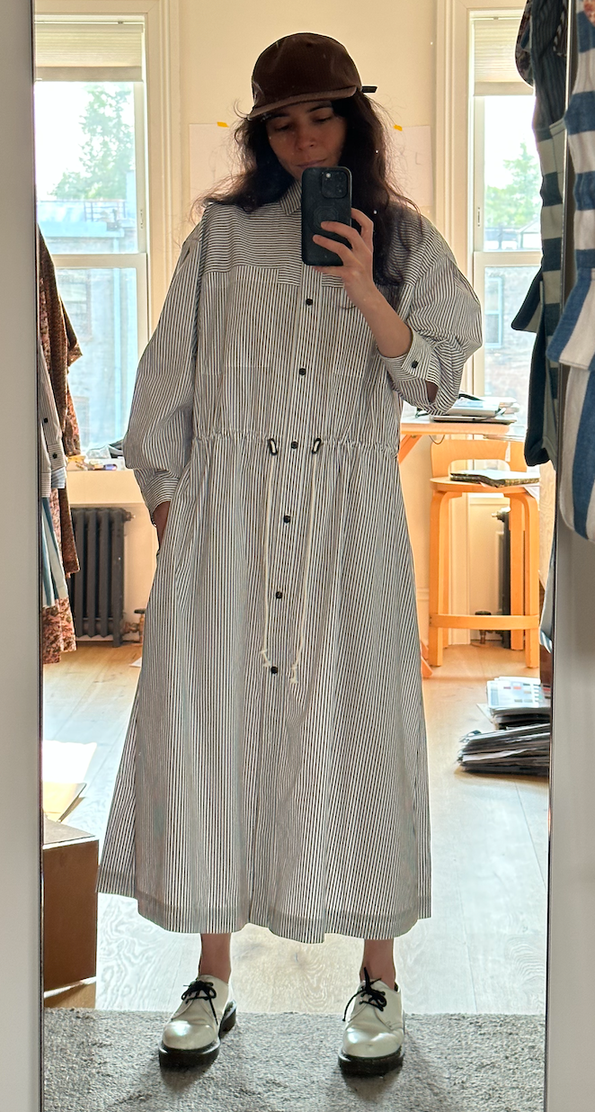 Cotton stripe big pocket shirtdress