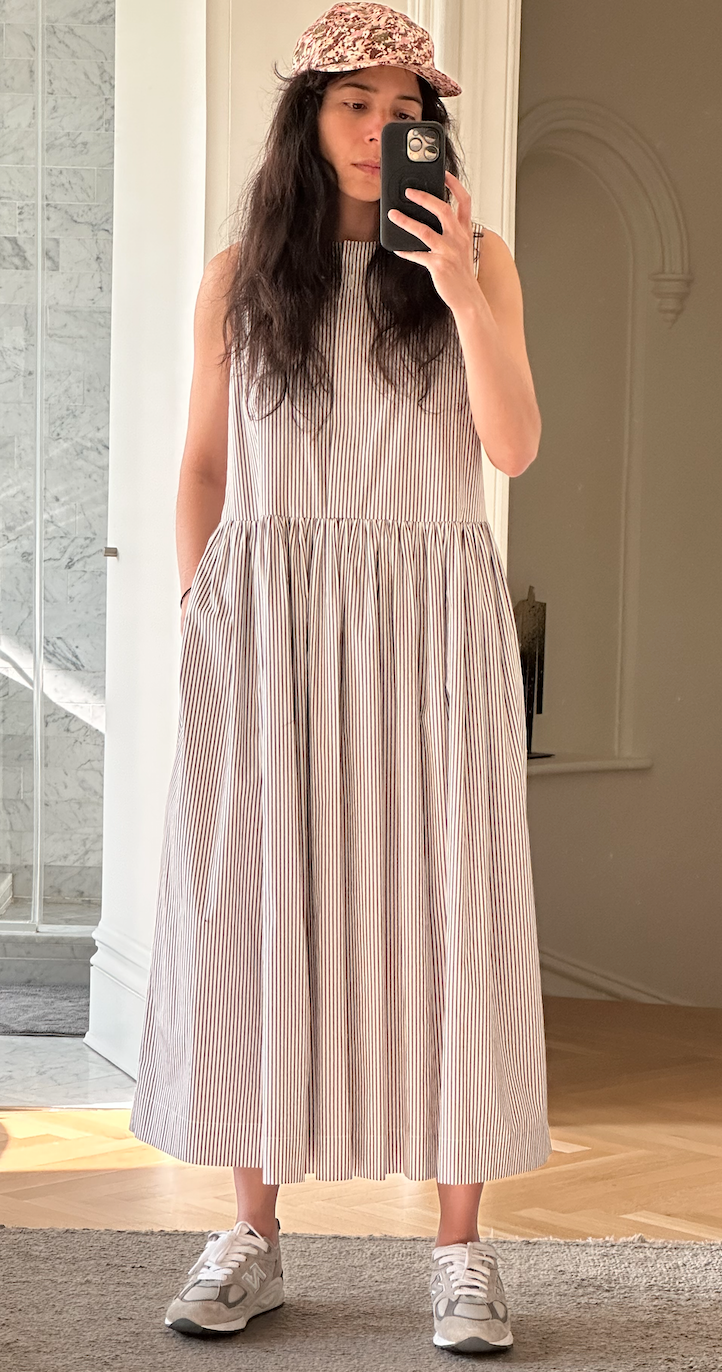 Cotton stripe sleeveless long dress