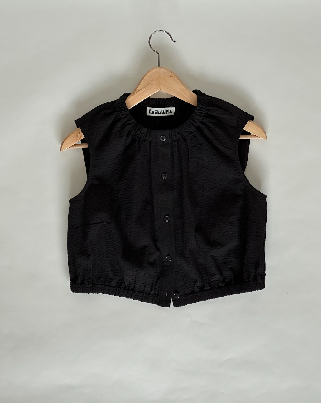 Seersucker puffy cropped top