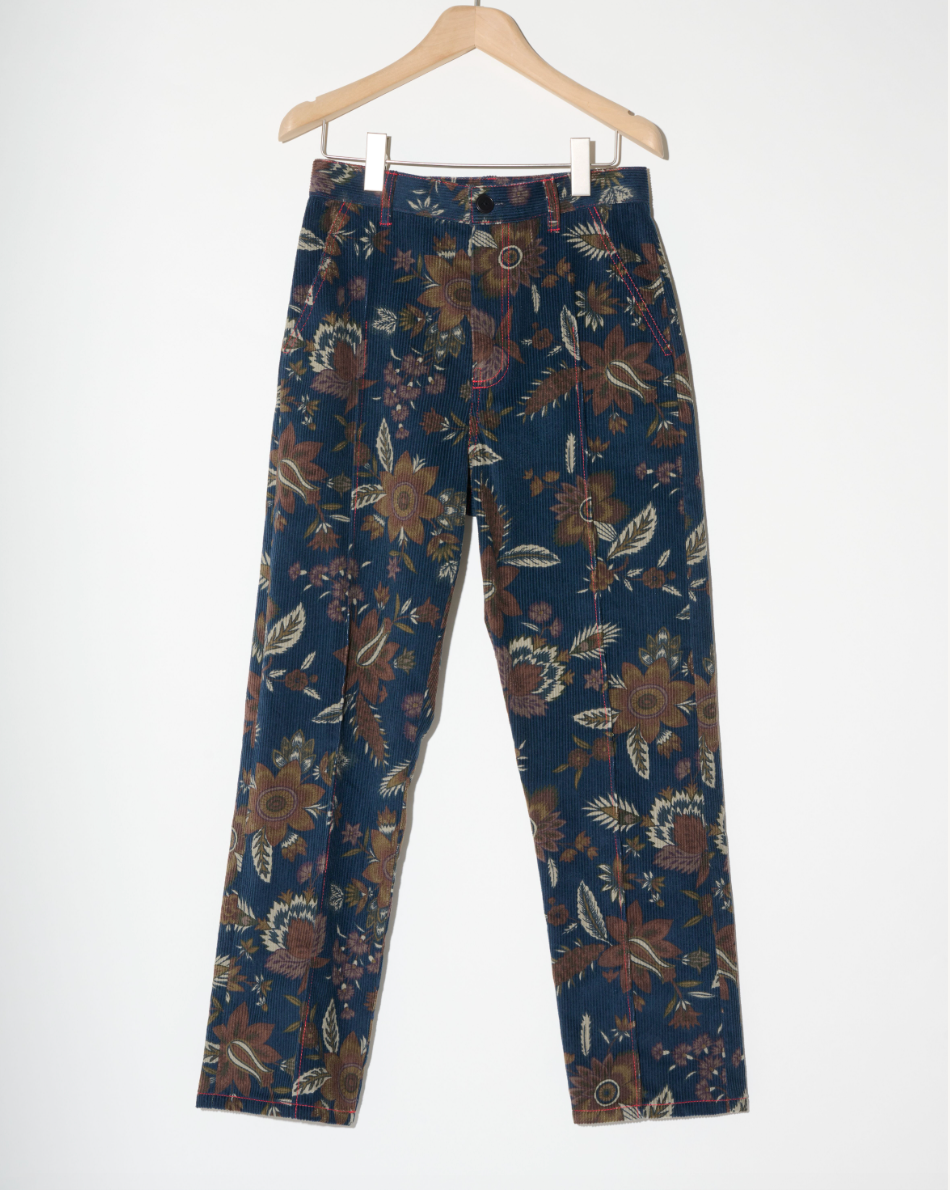 Floral paisley cord pintuck trousers