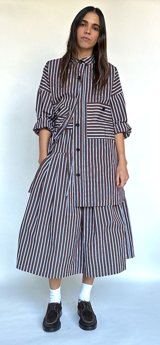Cotton blend taffeta smock shirtdress