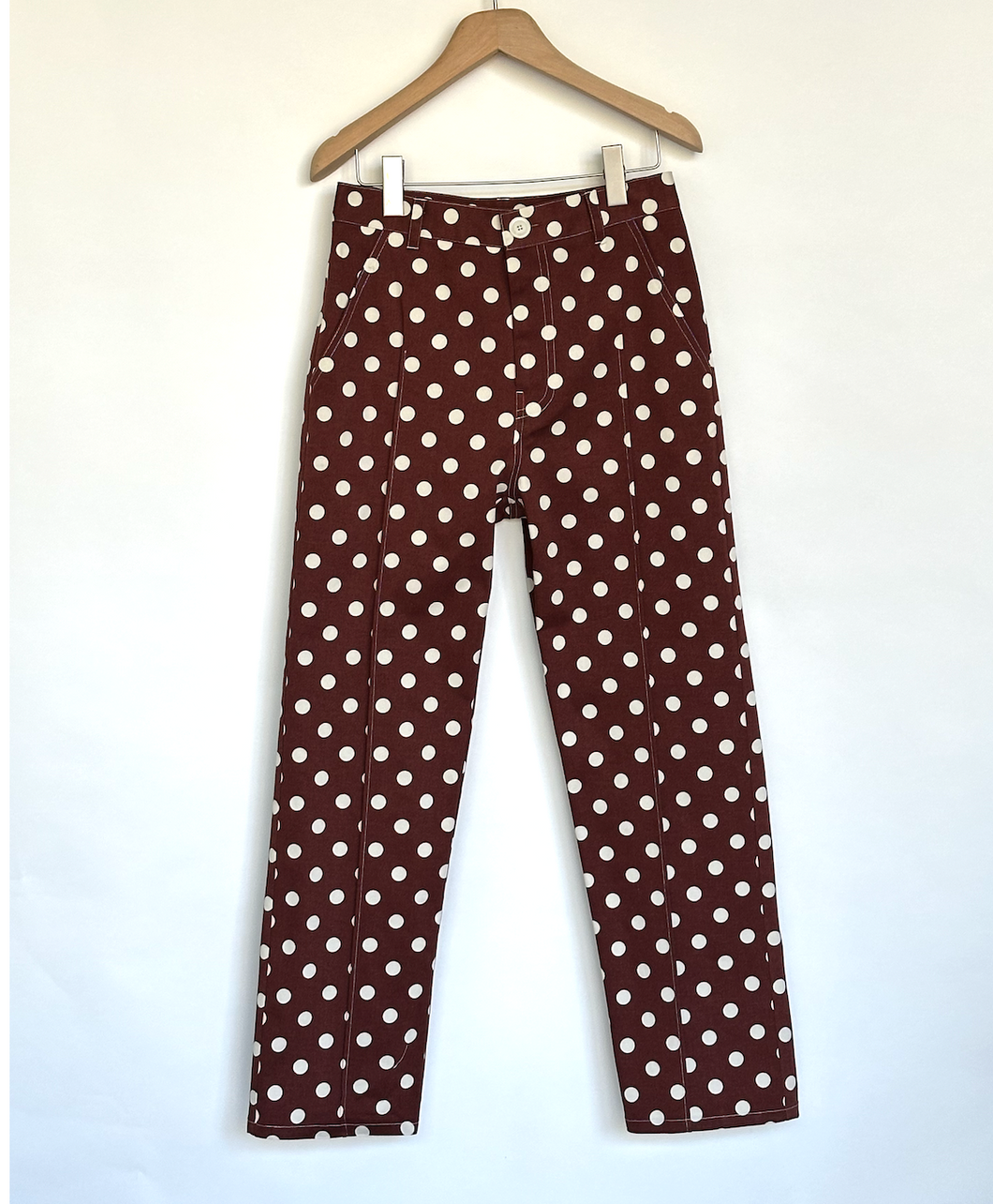 polka dot pintuck pants