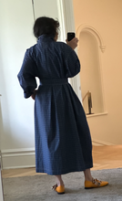 Load image into Gallery viewer, Blue windowpane trench poplin dress
