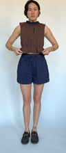 Load image into Gallery viewer, Summer weight seersucker shorts with tie navy
